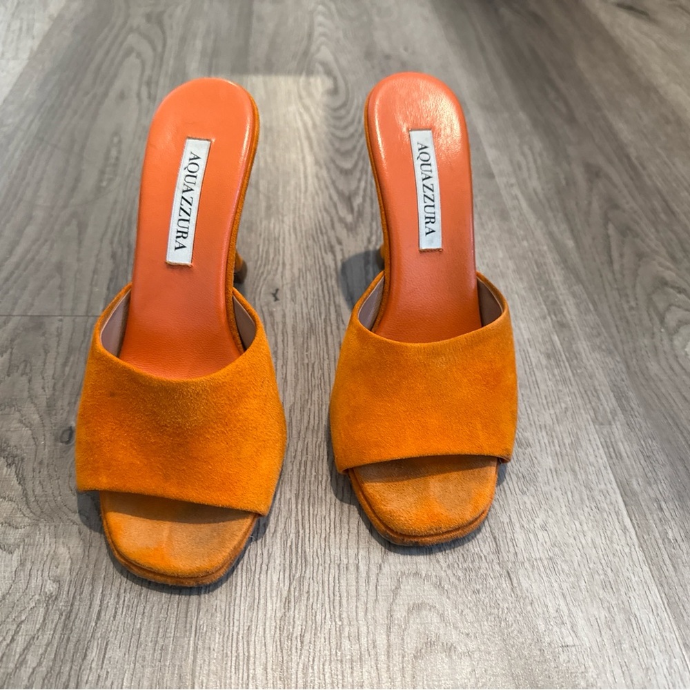 Aquazurra - Open-Toe Suede Mules – Bright Orange, Size 37 (US 7)